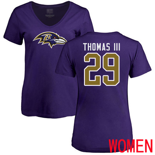 Baltimore Ravens Purple Women Earl Thomas III Name and Number Logo NFL Football #29 T Shirt